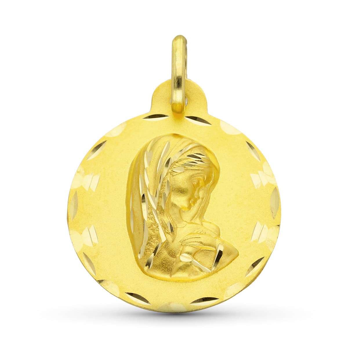 18k Medalla Oro Amarillo Virgen Niña Tallada 22 Mm Gloria Barcelona 